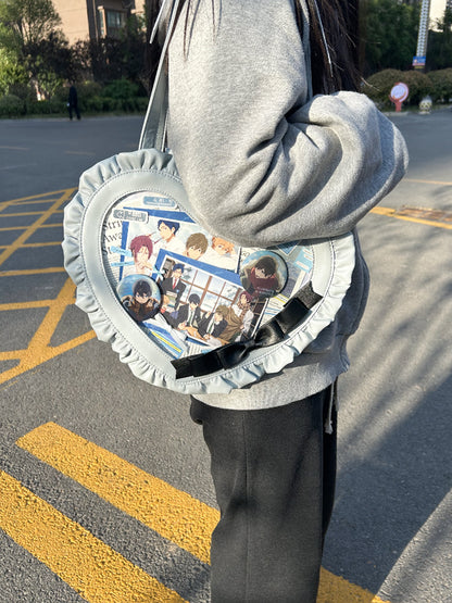 Blue Heart-shaped Bowknot Lace-up Ita Bag