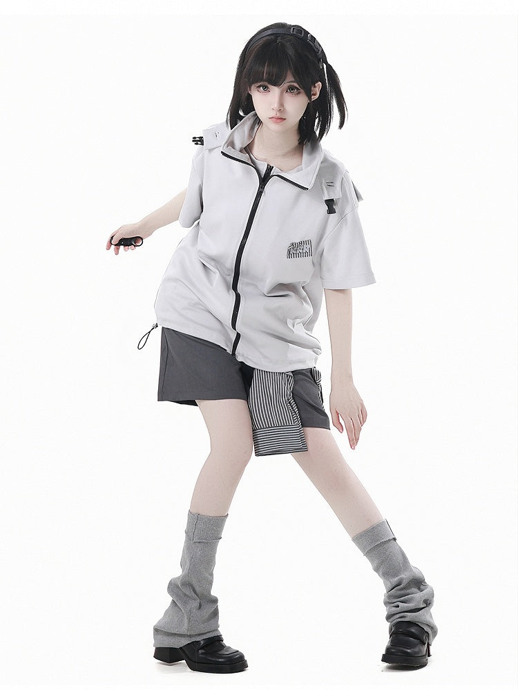 Black/Apricot Techwear Hooded T-Shirt