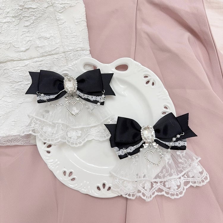 4 Colors Jirai Kei Lolita Twin Tails Bow Hairclips with Beaded Chain