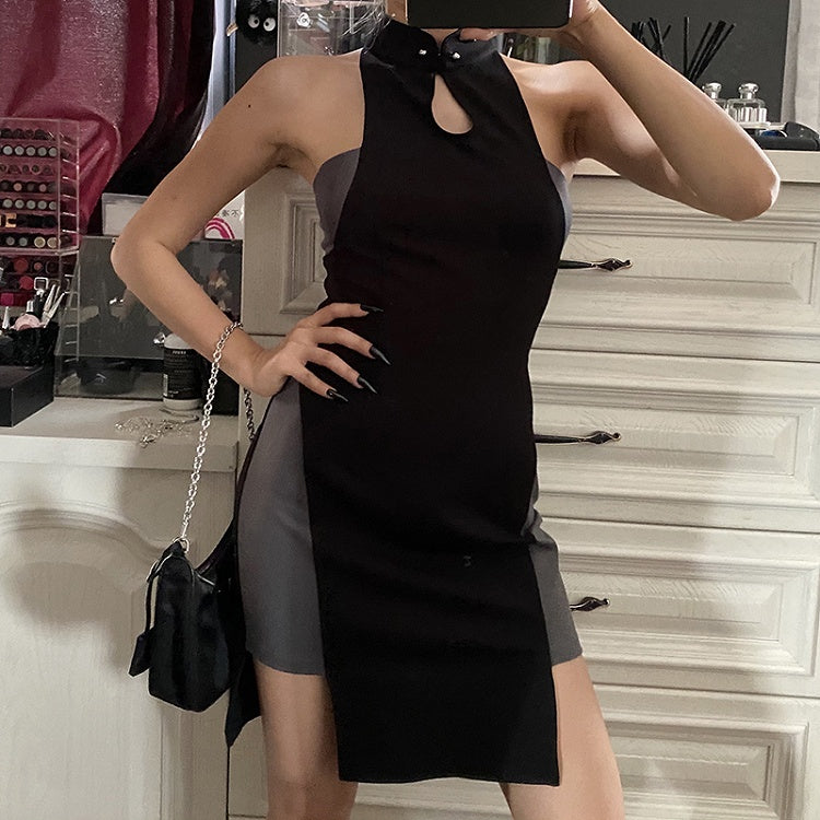 Futuristic Cyberpunk Stand Collar Sleeveless Irregualr Qi Dress