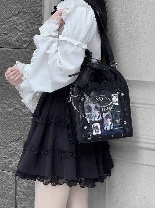 2 Ways Black & Blue Gothic Cage Shape Small Capacity Ita Crossbody Bag - Dark Aesthetic