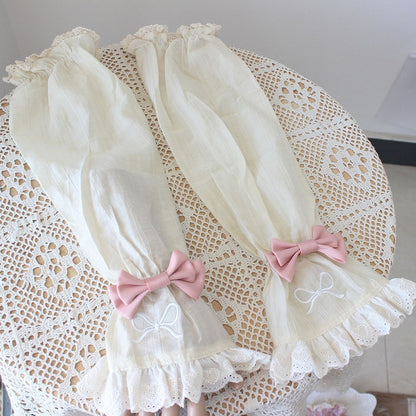 4 Color Options Detachable Bowknot Details Heart Pattern Sleeves