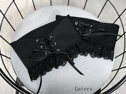 Circus Clown Vibes Ouji Lolita Outfit - Black Pointed Collar Shirt + Bloomer Shorts + Garters