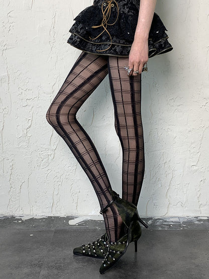 Black Wasteland Punk Plaid Pattern Tights
