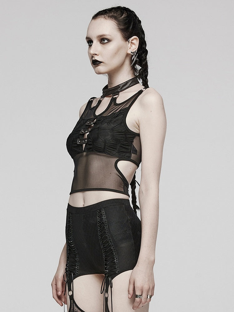 Black Punk Textured Perspective Top