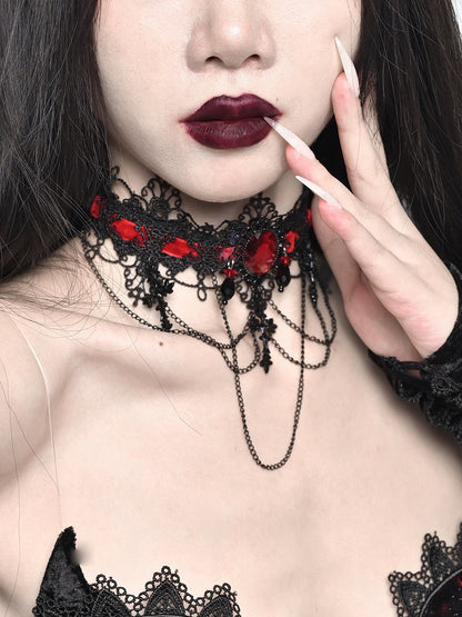 Dark Gothic Cross Pendants Black&Red Choker