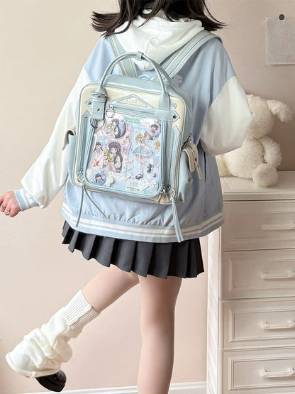 Blue Large Capacity Daily Ita Backpack With Cute Puppy Print