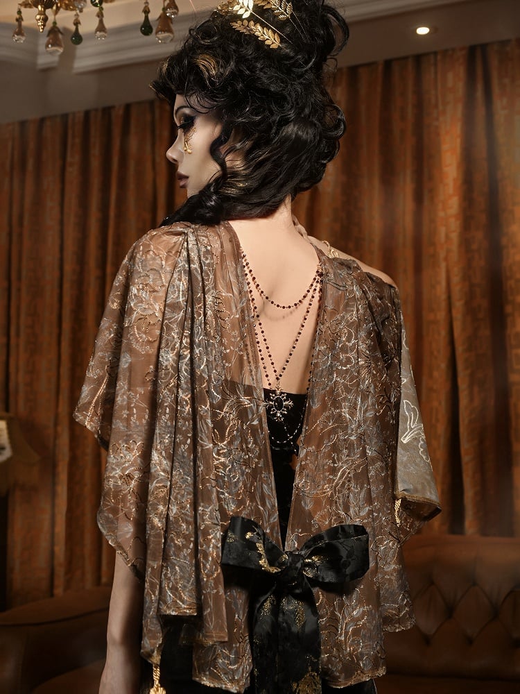 Gold High-low Design Cutout Back Shawl with Tassels and Bead Chain