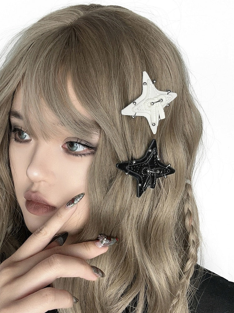Black/White Star-shaped Punk PU Hairclip