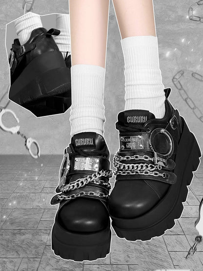 Y2K Handcuffs Design Detachable Chains Black Punk Platforms