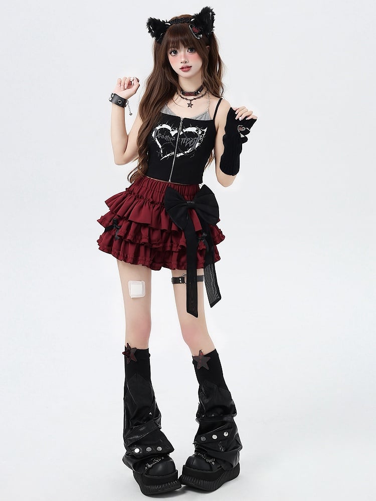 Red Sweet Bowknots Tiered Skirt with Free Big Bow