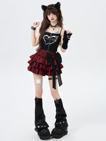 Red Sweet Bowknots Tiered Skirt with Free Big Bow