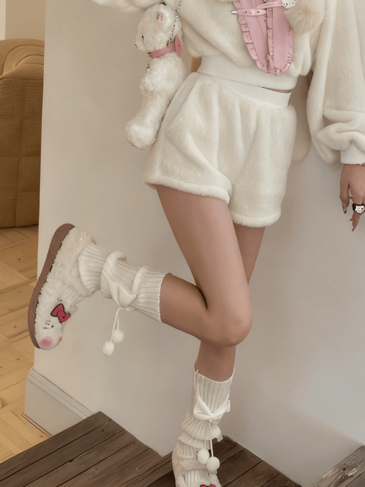 Black/White Bow Knitted Leg Warmers