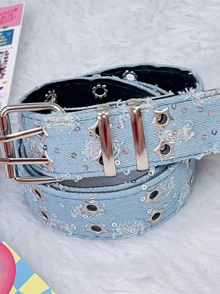 Punk Glitter Stud Waist Belt with Twin Buckles – 7 Colors