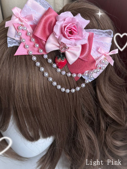 Light/Dark Pink Beaded Charm Floral Design Bowknot Hairclip