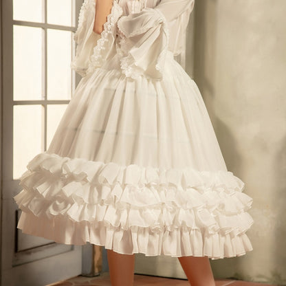 75cm White/Beige Tiered Hemline Birdcage Chiffon Fish-bone Petticoat