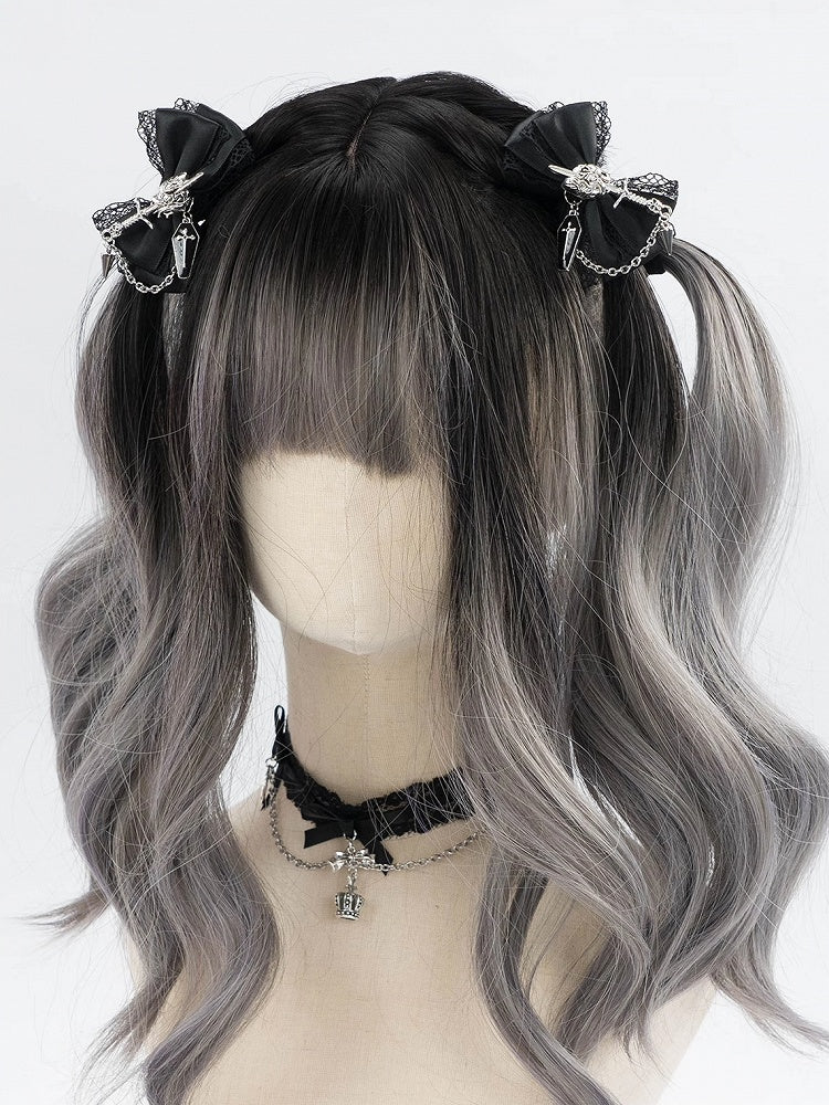 5 Colors Coffin Charm Gothic Cross Jirai Kei Bowknot Hairclips with Chain