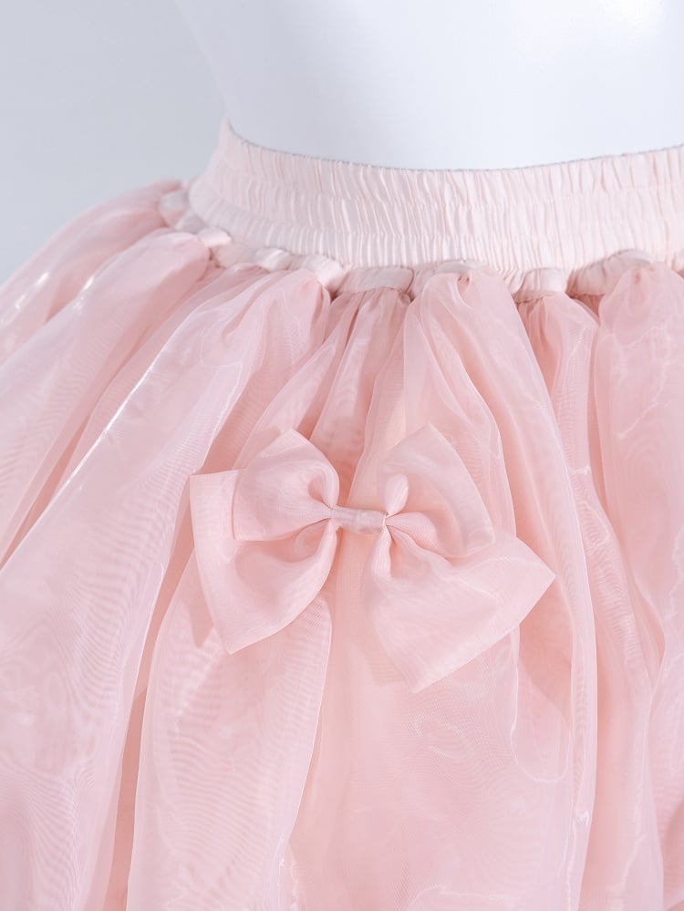 Sweet Pink Elastic Waist and Cuffs Bows Accents Lolita Puffy Petticoat Shorts