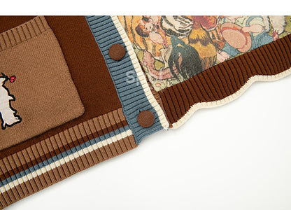 Daisies and Bunny Embroidery Brown Cardigan