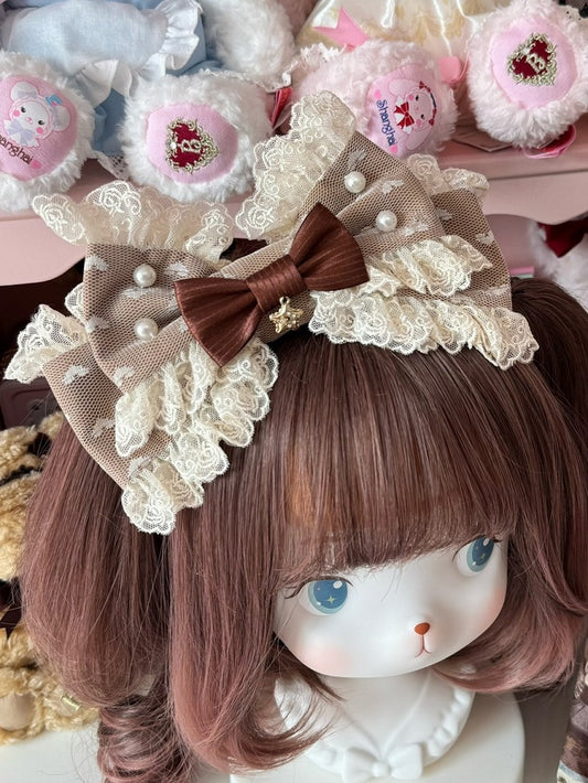 Brown Star Charm Beaded Decorated Lace Trim Bowknot KC