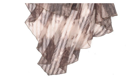 Brown Western Style Steampunk Asymmetrical PU Overall Dress with Detachable Train