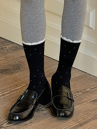 7 Options Polka-dot Pattern Ruffled Cuff Calf Socks