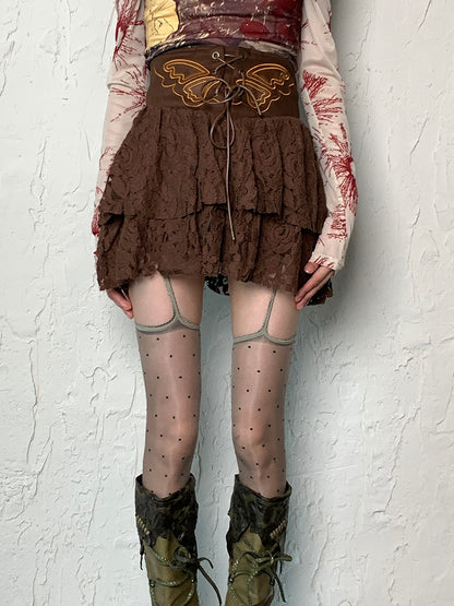 Gray/Black/Nude/White Y2K Polka-dot Pattern Suspender Stockings