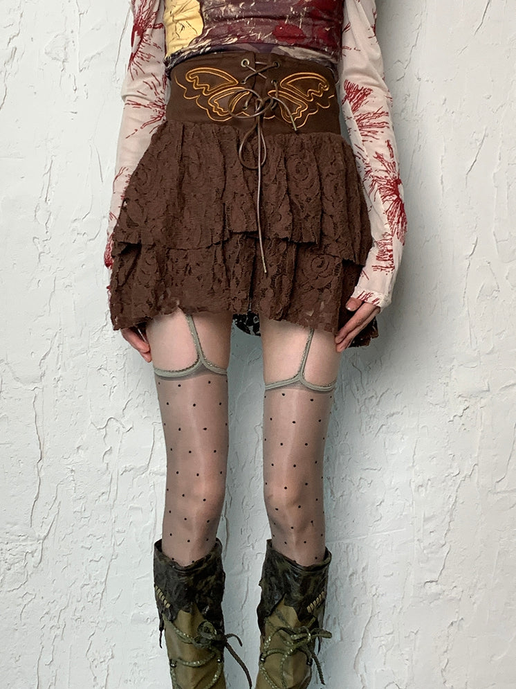 Gray/Black/Nude/White Y2K Polka-dot Pattern Suspender Stockings