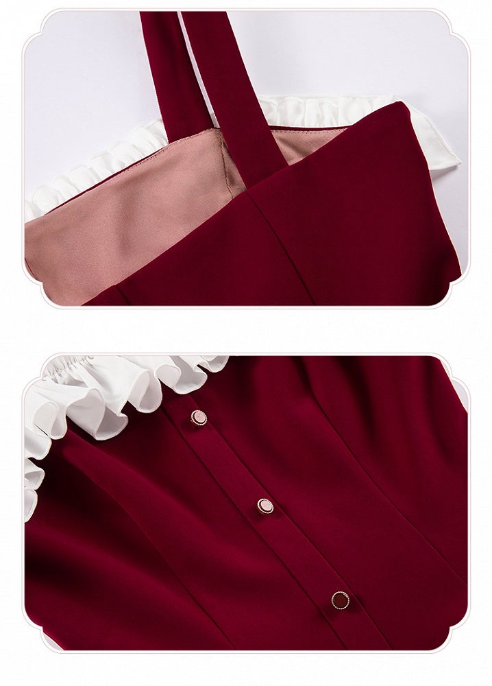 Red Slim Fit Waist Elegant Lolita Fashion Dress