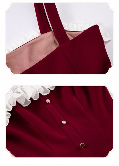 Red Slim Fit Waist Elegant Lolita Fashion Dress