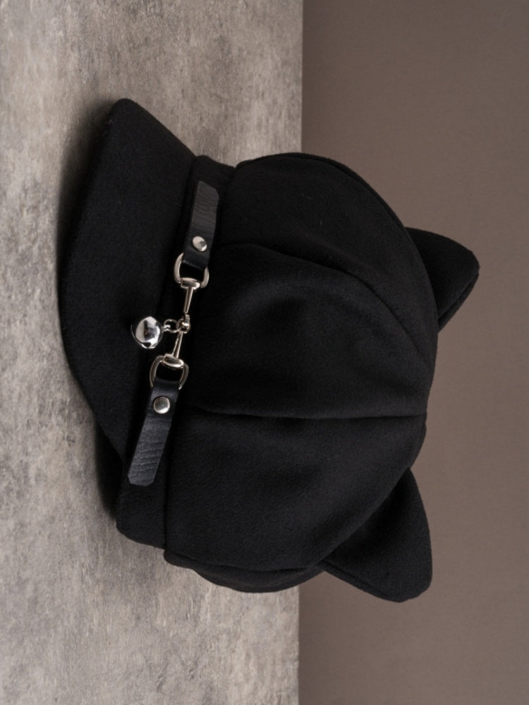 Black Gothic Bell Charm Buckle Design Cat Ear Beret Hat