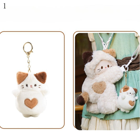 White Kitty-shaped Plush Backpack/Crossbody Bag + 4 Options Keychain Small/Middle/Large Size