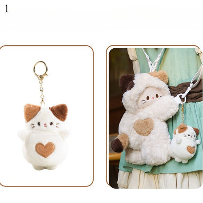 White Kitty-shaped Plush Backpack/Crossbody Bag + 4 Options Keychain Small/Middle/Large Size