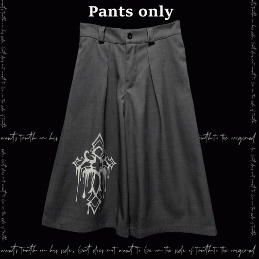 Gray Cross Print Vintage Wide-Leg Pants