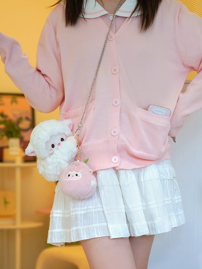 Cute Little Lamb White Plush Backpack/Crossbody Bag + Keychain