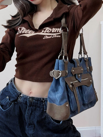 Denim Blue Motorcycle Ita Shoulder Bag