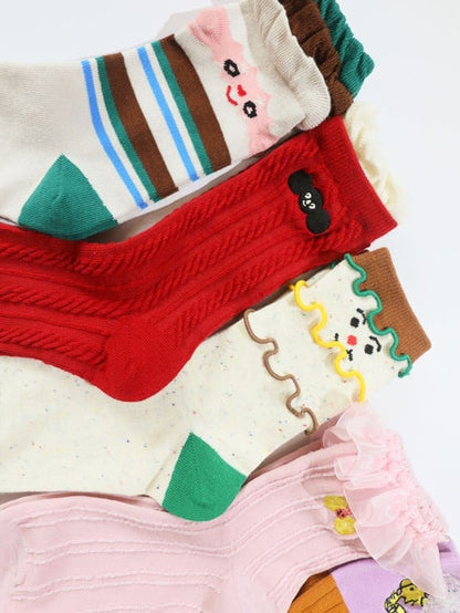 9 Options Colorful Lolita Ruffled Cuffs Cartoon Calf Socks