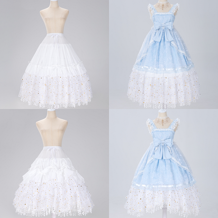 Glittering Stars Adjustable Length Gorgeous Fish-bone Petticoat White/Beige/Black