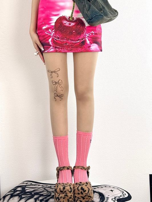 Nude Sweet Lolita Bowknot Print Tights