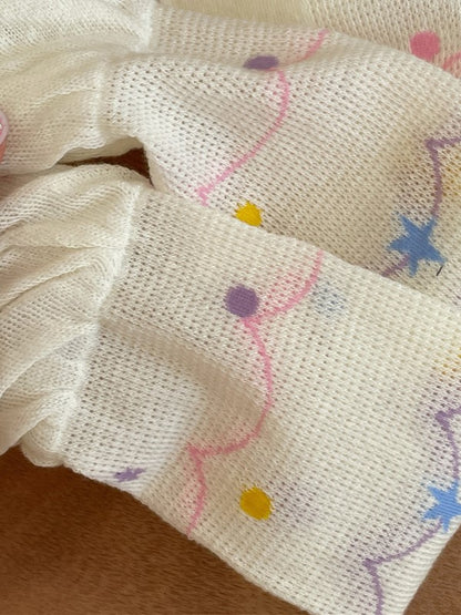 White/Beige Hollow-out Calf Socks With Star And Polka-dot Pattern