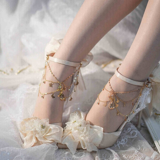 Beige Floral and Bowknot Hime Lolita 5CM/8CM Heels