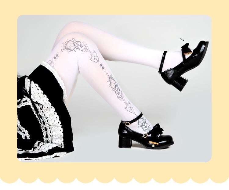 White Printed Lolita Tights