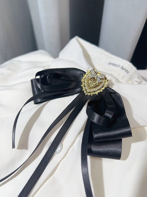 2 Options Black Preppy Style Beaded Decorated Heart Design Bow Tie