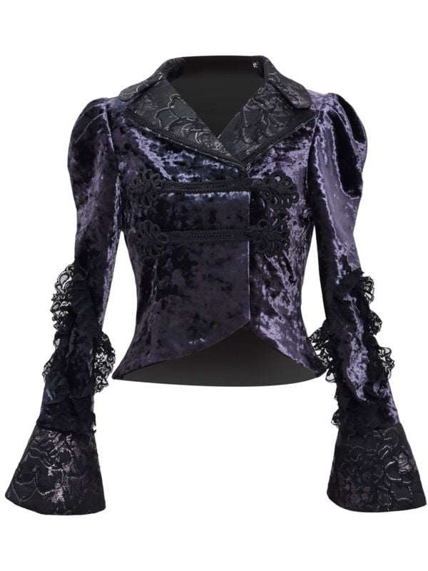 Puff Sleeves Purple Velvet Gothic Jacket Irregular Hem