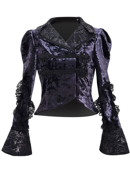Puff Sleeves Purple Velvet Gothic Jacket Irregular Hem