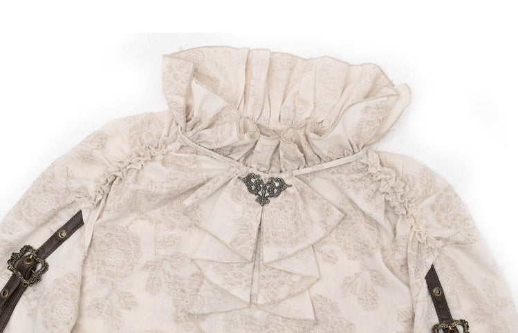 Ruffle Neckline Apricot Steampunk Balloon Sleeves Shirt