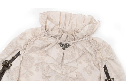 Ruffle Neckline Apricot Steampunk Balloon Sleeves Shirt