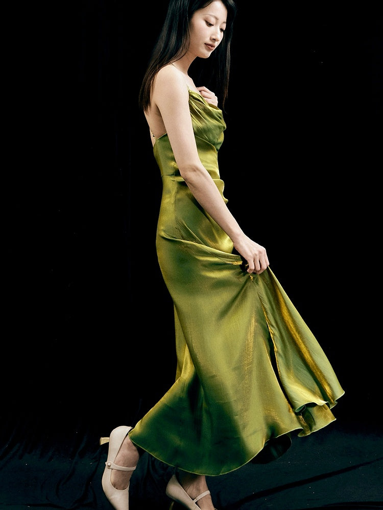 Green Asymmetrical Flounce Hem Summer Cami Dress