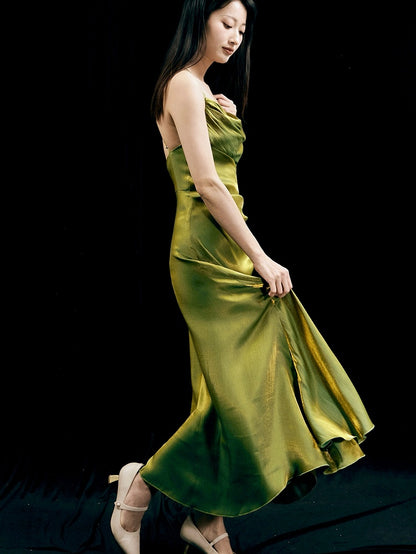 Green Asymmetrical Flounce Hem Summer Cami Dress