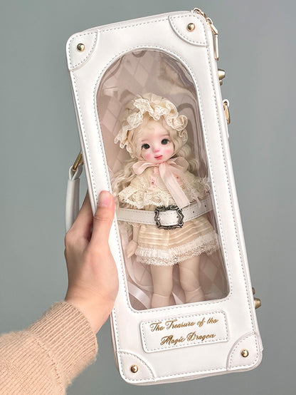 White&Gold Diamond Pattern 1/6 Scale BJD Doll Bag with Two Straps